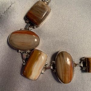 Bracelet, sterling silver and agate gemstones